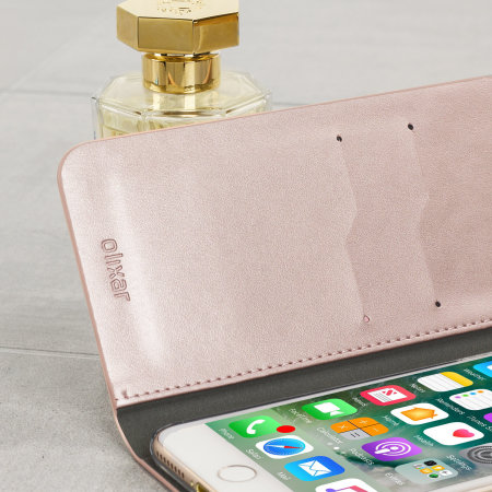 olixar leather-style iphone 7 plus wallet case - rose gold