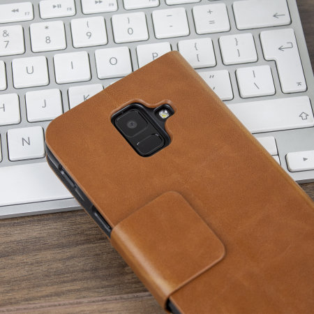 Olixar Leather-Style Samsung Galaxy A6 2018  Wallet Stand Case - Tan