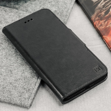 Olixar Leather-Style Motorola Moto E5 Wallet Stand Case - Black