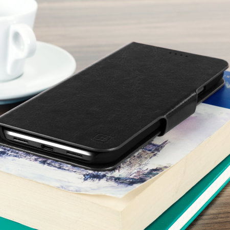 Olixar Leather-Style Motorola Moto E5 Wallet Stand Case - Black
