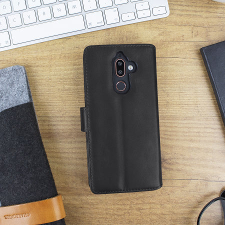 Nokia 7 Plus Genuine Leather Wallet Case - Olixar Black