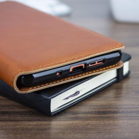 Nokia 7 Plus Genuine Leather Low Profile Wallet Case - Olixar Cognac