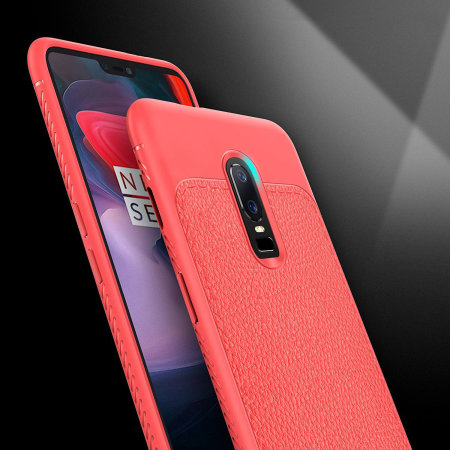 OnePlus 6 Leather-Style Thin Skal - Röd