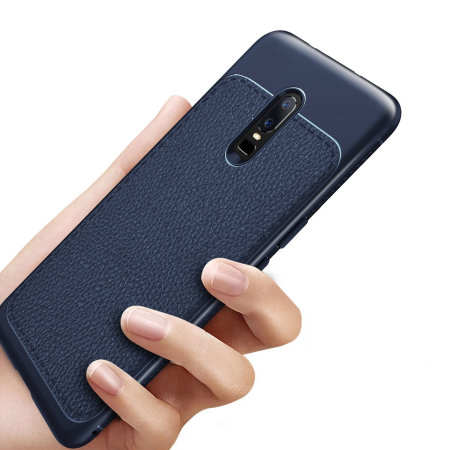 Encase OnePlus 6 Leder Stil dünne Hülle – Blau