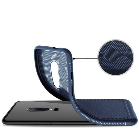 Encase OnePlus 6 Leder Stil dünne Hülle – Blau