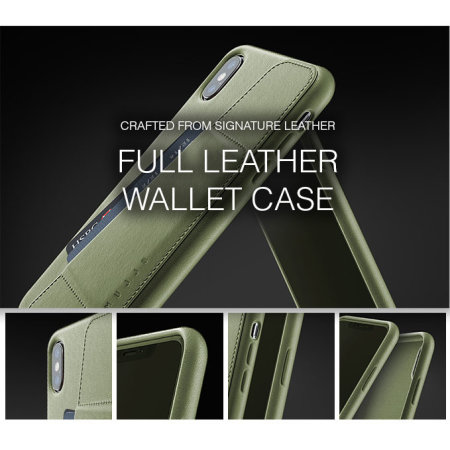Mujjo Echtleder iPhone XS Max Brieftasche aus Leder - Olive