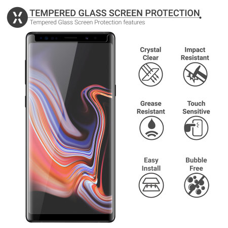 Olixar Full Cover Tempered Glas Note 9 Displayschutz (Fall kompatibel)