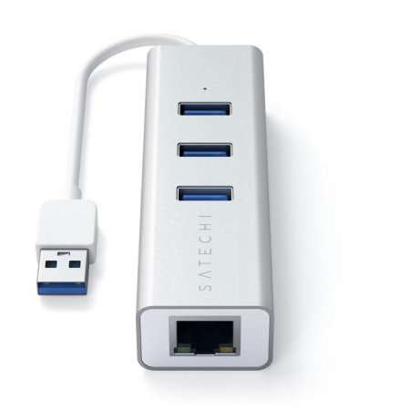 Satechi Aluminium Rounded 3 Port USB 3.0 Hub and Ethernet Port