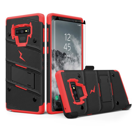 Zizo Bolt Samsung  Note 9 Tough Case & Screen Protector - Black / Red