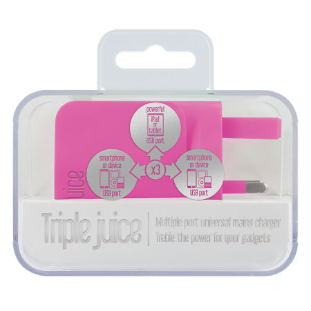 Juice 3.4A Triple USB Universal Mains Charger - Pink