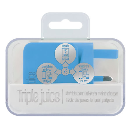 Juice 3.4A Triple USB Universal Mains Charger - Blue