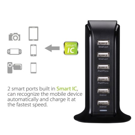 Chargeur secteur USB Avantree PowerTower – 6 ports USB – EU – Noir