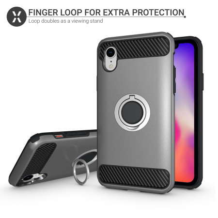 Olixar ArmaRing iPhone XR solid deksel med fingerring - Sølv