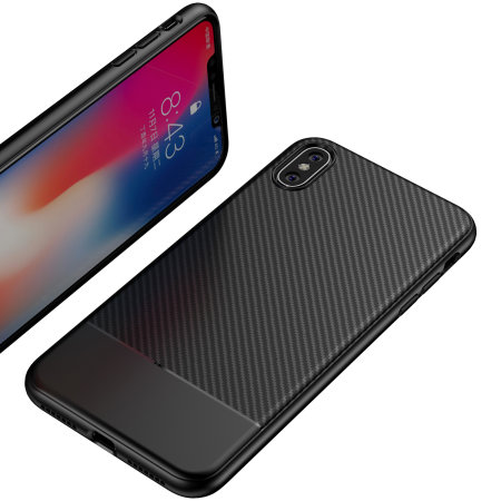 olixar carbon fibre apple iphone xs max case - black