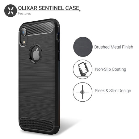 olixar sentinel iphone xr case and glass screen protector - black