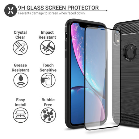 Olixar Sentinel iPhone XR Case and Glass Screen Protector - Black