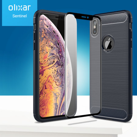 Olixar Sentinel iPhone XS Max Skal och Glass Skärmskydd - Navy