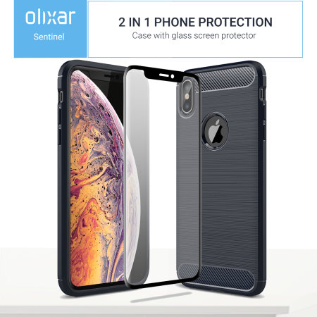 Olixar Sentinel iPhone XS Max Skal och Glass Skärmskydd - Navy