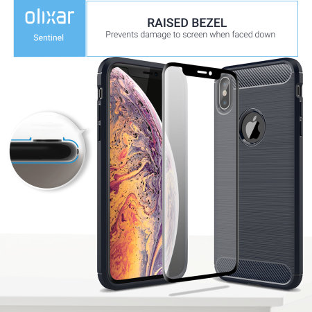 Olixar Sentinel iPhone XS Max Skal och Glass Skärmskydd - Navy