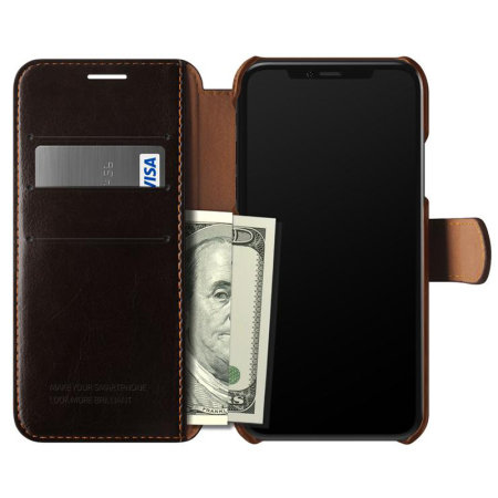 VRS Design Dandy Leather-Style iPhone XS Wallet Case - Dark Brown