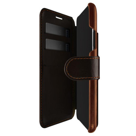 Housse iPhone XS VRS Design Dandy portefeuille simili cuir – Marron