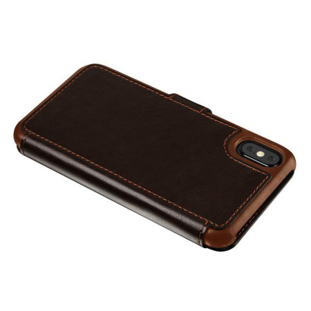 VRS Design Dandy Leather-Style iPhone XS Wallet Case - Dark Brown
