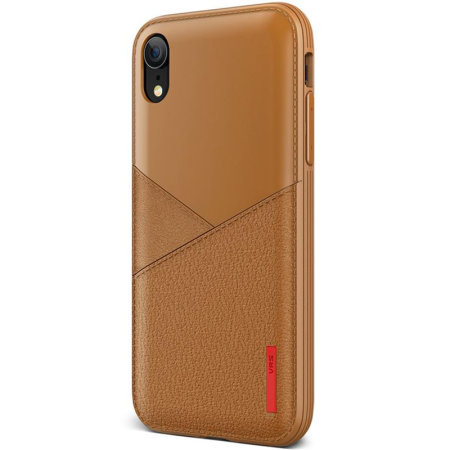 vrs design leather fit label iphone xr leather-style case - brown