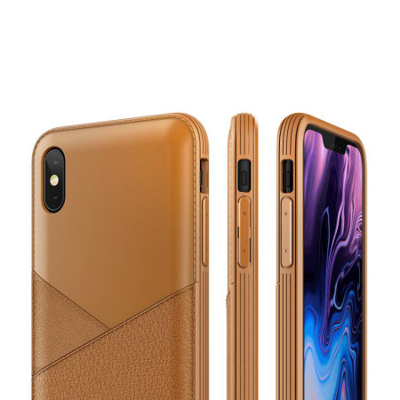 Coque iPhone XS Max VRS Design Leather Fit Label en cuir – Marron