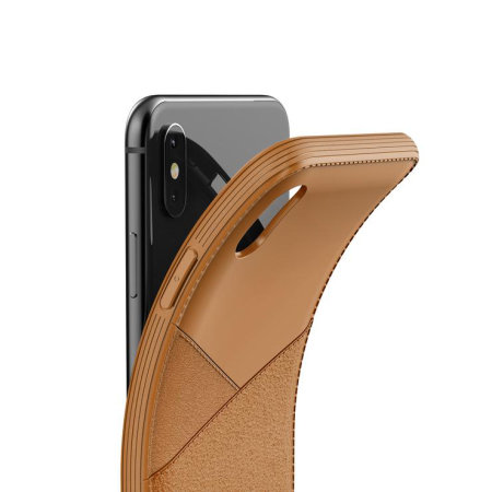 Coque iPhone XS Max VRS Design Leather Fit Label en cuir – Marron