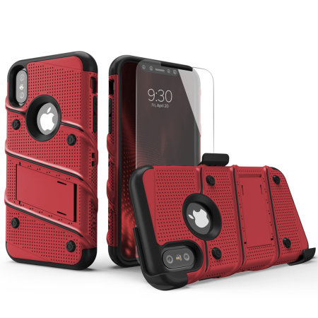 Funda iPhone XS Max Zizo Bolt Series con protector pantalla-Roja/Negra