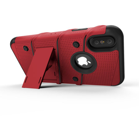zizo bolt iphone xs max tough case & screen protector - red / black