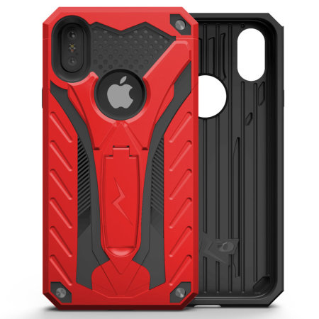 Zizo Static iPhone XS Max Tough Case & Kickstand - Red / Black