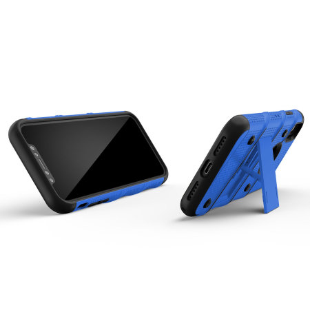 zizo bolt iphone xr tough case & screen protector - blue / black