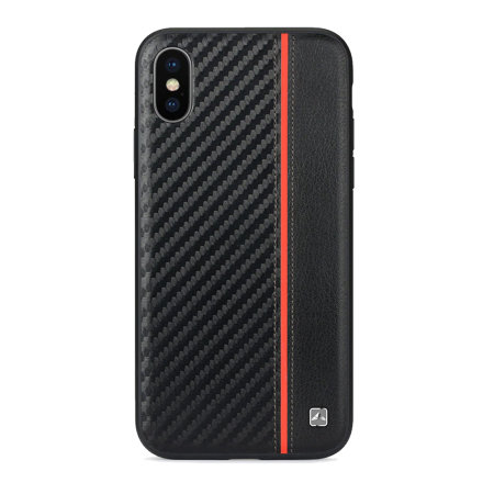 Meleovo iPhone XS Max Carbon Premium Leather Case - Black / Red