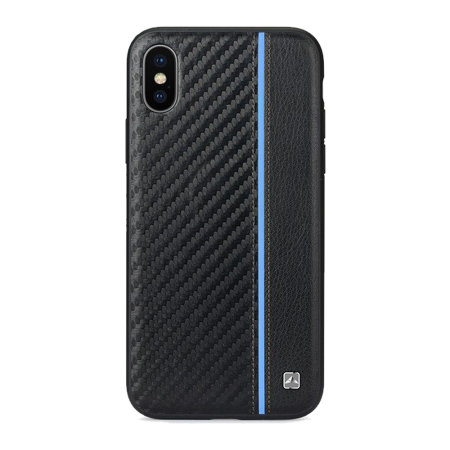 Funda iPhone XS Meleovo Carbon Premium Cuero - Negra / Azul