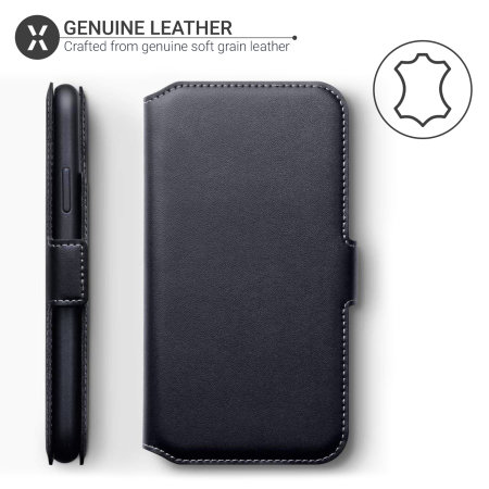 Olixar Slim Genuine Leather Flip iPhone XR Wallet Case - Black