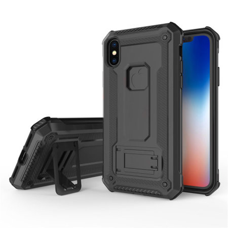 Olixar Manta iPhone XS Tough Case with Tempered Glass - Black