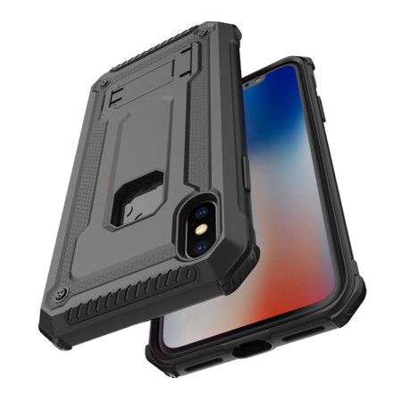 Olixar Manta iPhone XS Tough Case with Tempered Glass - Black