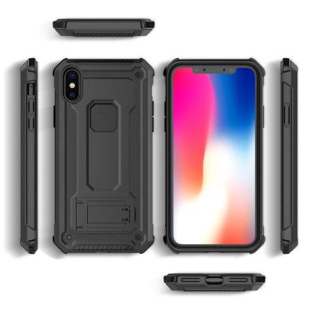 olixar manta iphone xs tough case with tempered glass - black