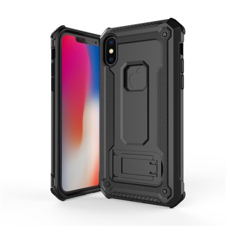 Olixar Manta iPhone XS Tough Case with Tempered Glass - Black