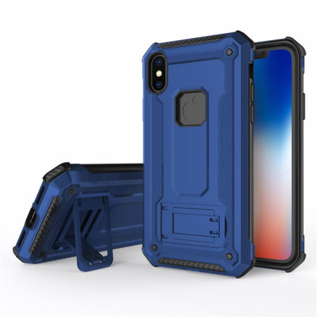 olixar manta iphone xs tough case with tempered glass - blue