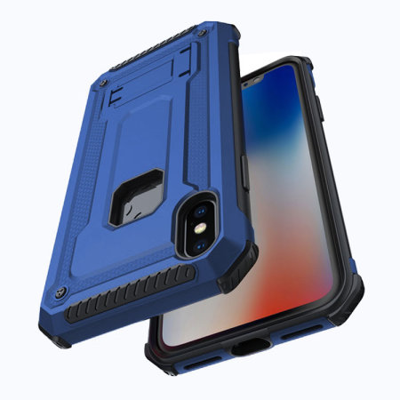 Olixar Manta iPhone XS Tough Case with Tempered Glass - Blue