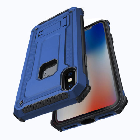 olixar manta iphone xs tough case with tempered glass - blue