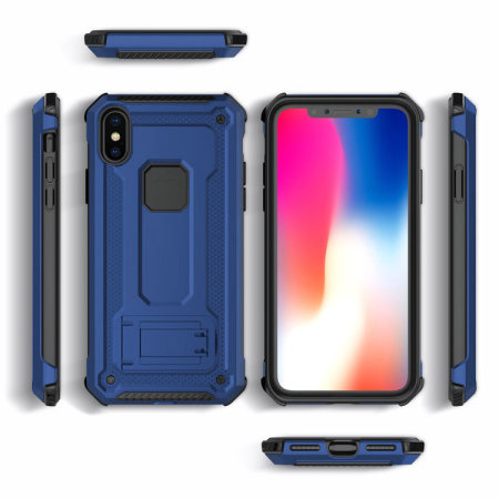 olixar manta iphone xs tough case with tempered glass - blue