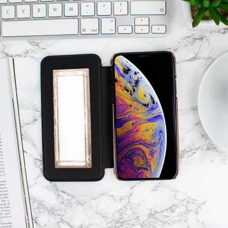 Coque iPhone XS Max Ted Baker avec rabat et miroir – Noir