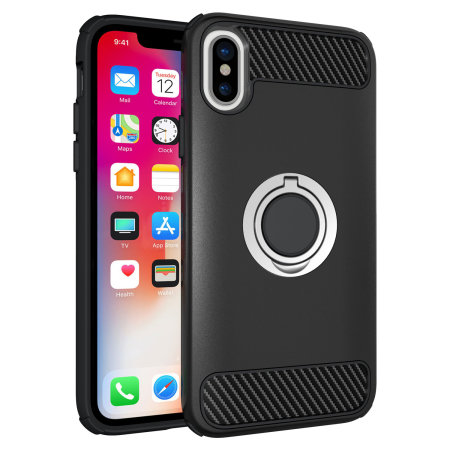 olixar armaring iphone x finger loop tough case - black