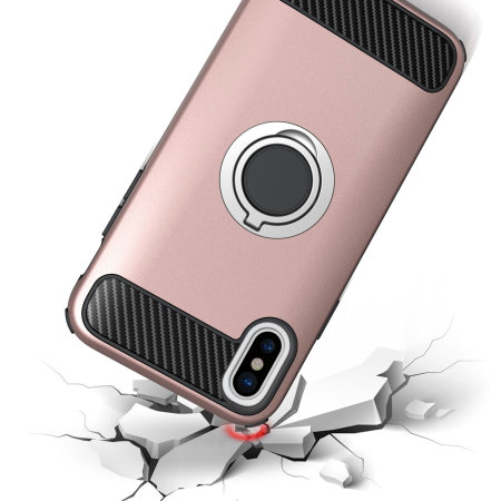 Olixar ArmaRing iPhone XS Finger Loop Tough Case - Rose Gold