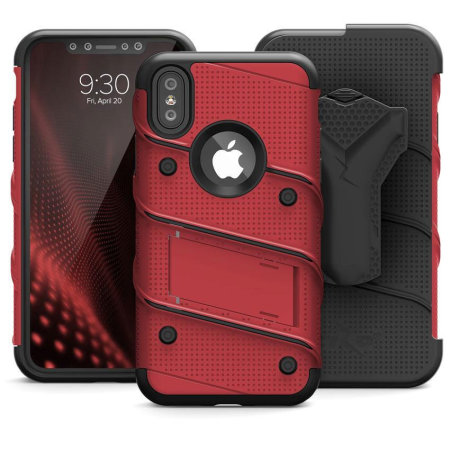 zizo bolt iphone xs tough case & screen protector - red / black
