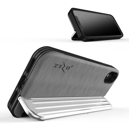 zizo retro iphone xs wallet stand case - silver