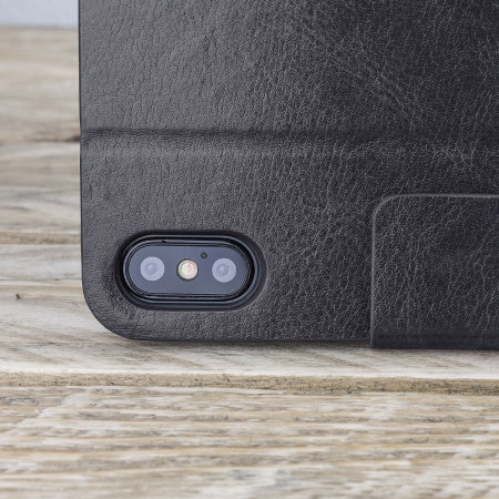 Housse iPhone XS Olixar portefeuille simili cuir avec support – Noire